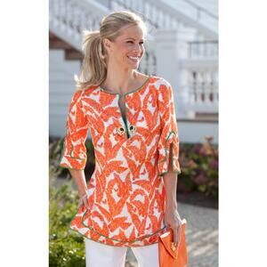 Elizabeth McKay 100% Silk Sand Tunic in Fern Orange Size 10